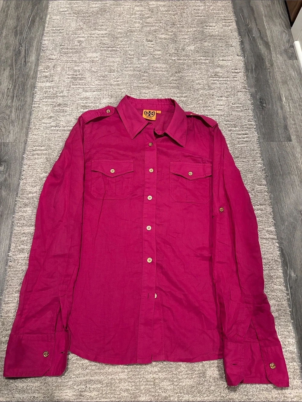 Tory Burch Women's Fuchsia Button-Up Utility Shirt size 8